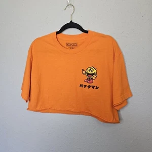 Pac Man Top Womens Large Orange Cropped Tee Shirt Fun Kpop Juniors Preppy Fall - Picture 1 of 8