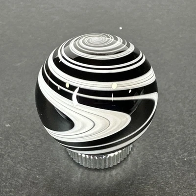 Contemporary Handmade Art Glass Marble .95" Black White Swirl Wigwag Boro MIB - Image 1 of 4