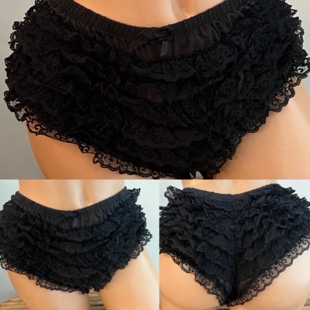 VINTAGE BLACK RUFFLE ROCKABILLY BIKINI PANTIES ONE SIZE - Image 1 of 1