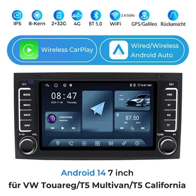 Autoradio für T5 Multivan VW Touareg 7" CarPlay GPS Navigator +BT 8 Core 2+32G - Bild 1 von 4