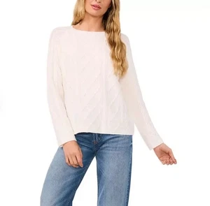 Vince Camuto Damen warmer kuschelweicher Pullover Rundhals Zopfmuster weiß XL - Bild 1 von 11