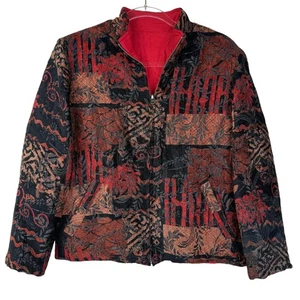 Chaqueta Tapiz Chico's Reversible Pequeña Negra Roja Cremallera Frontal Acolchada Forrada - Imagen 1 de 13