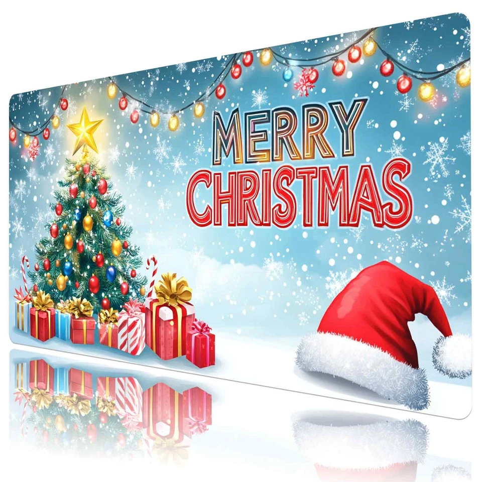 White Snowflake Green Christmas Tree Desk Mat for Keyboard and Mouse Desk Pad - Image 1 of 4