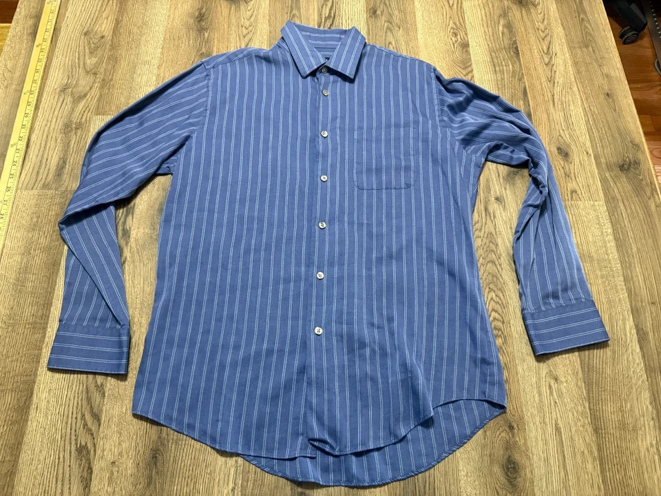 Camisa Van Heusen, Para Hombre Mediana, 15-.15.5 Azul Blanco Rayas Manga Larga Abotonada Foto 1 de 4