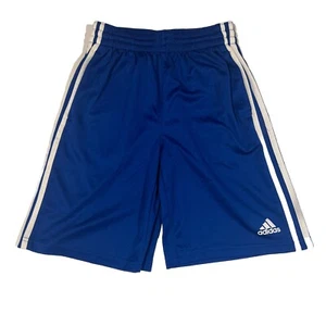 Adidas Athletic Shorts Youth Medium Blue, White Stripes 100% Polyester EUC - Picture 1 of 6
