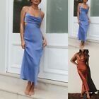 Women Satin Cut-Out Cowl Neck Maxi Dress Backless Cocktail Party Evening Dress