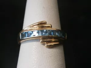 Impresionante anillo envolvente de cóctel princesa aguamarina de oro amarillo 14K. Haz una oferta #1924 - Imagen 1 de 7