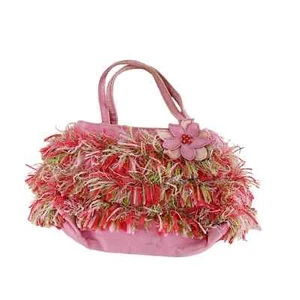 Gymboree Girls Pink Green Fringe Straw Beach Purse Bag - Picture 1 of 11