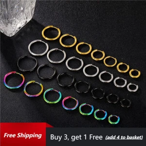 1PAIR Women Men Stainless Steel Thick Round Huggie Hoop Simple Earrings Piercing - Picture 1 of 9