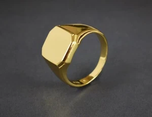 Plain Flat Top Hexagon Signet Ring in 18K Yellow Gold Over For Men's Christmas G - Picture 1 of 5