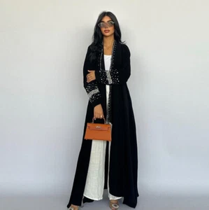 Cárdigan abierto Abaya Kaftan para mujer Dubai estrás kimono bata vestido musulmán hiyab - Imagen 1 de 28