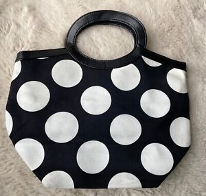 1960s inspired cotton black/white large circle small tote handheld Bag 