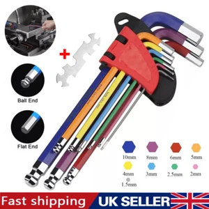 Allen Key Set Metric Ball Star End Hex Long Folding Wrench Colour Coded - Picture 1 of 14