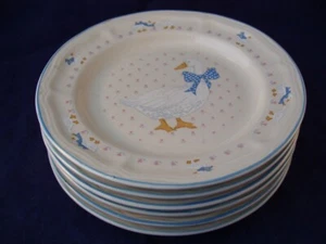 Tienshan Brick Oven Stoneware Aunt Rhody 6 Salad Plates Farm House Retro Geese - Picture 1 of 4