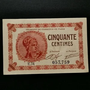 BANKNOTE 50 CENT 1920 HANDELSKAMMER VON PARIS / FRANKREICH - Bild 1 von 2