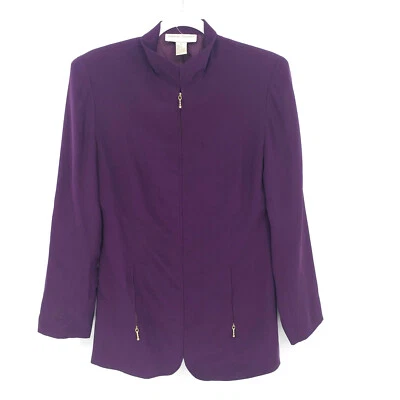 Jaqueta blazer feminina de canto casual vintage pequena roxa com zíper completo bolsos frontais nova sem etiquetas - Imagem 1 de 4