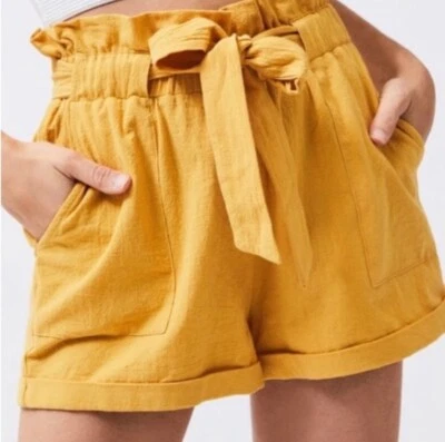 LA Hearts Paperbag Waist Mustard Yellow Shorts - Image 1 of 4