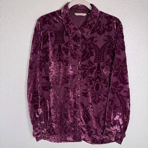 Soft Surroundings Top Womens XL Velvet Floral Shirt Button Up Blouse Boho - Picture 1 of 11