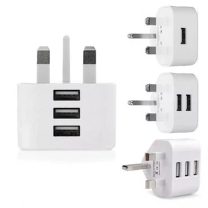 UK Mains 3 Pin Plug Adapter Wall Charger 1 2 3 Port USB Port For Phones Tablets - Picture 1 of 10