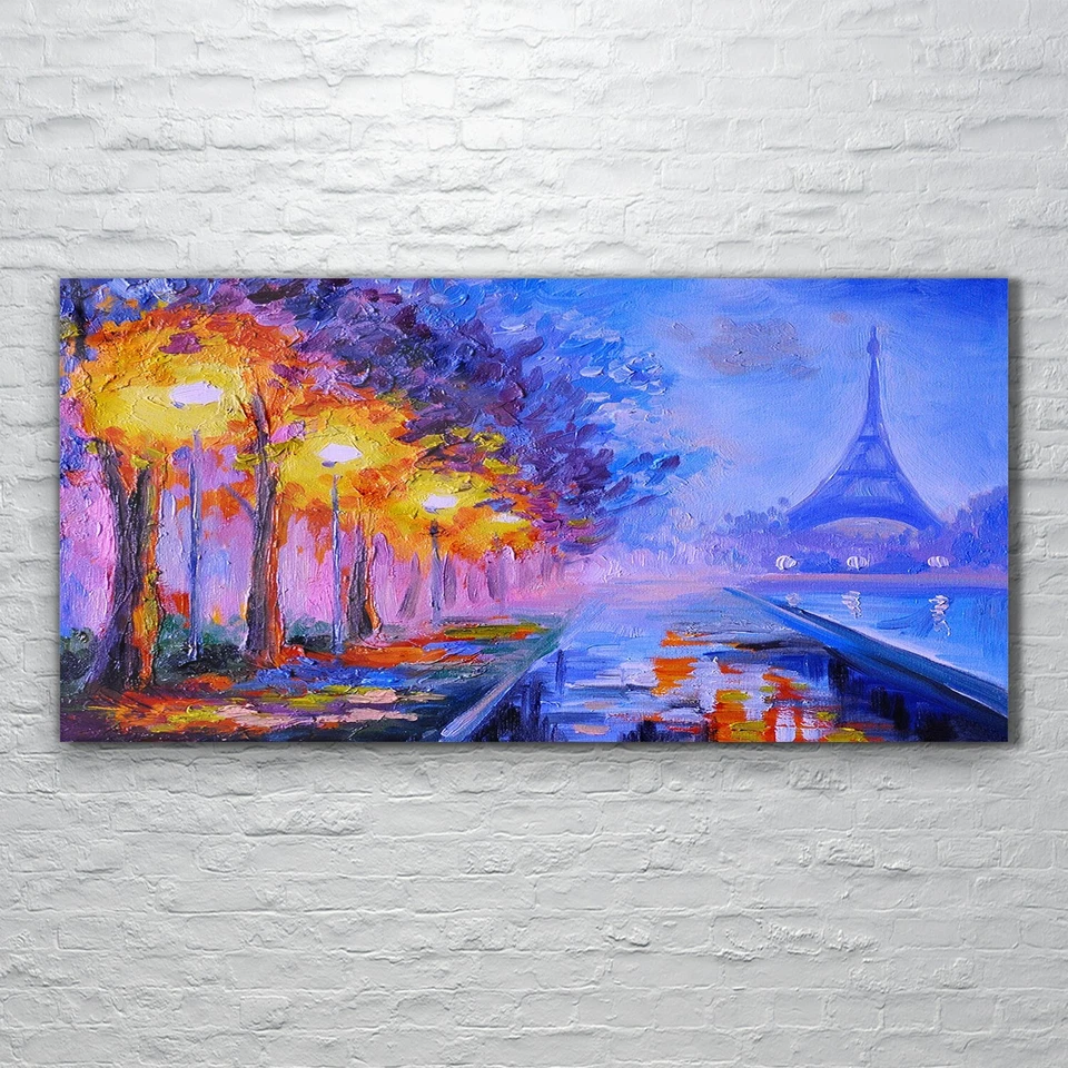 Glasbilder Wandbild Druck auf Glas 120x60 Gemälde des Eiffelturms Frankreich - Bild 1 von 4