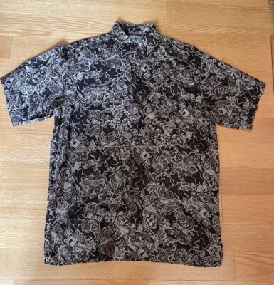 Vintage Robert Stock Button Shirt Mens M 100% Silk Abstract Geometric Brown Foto 1 de 4