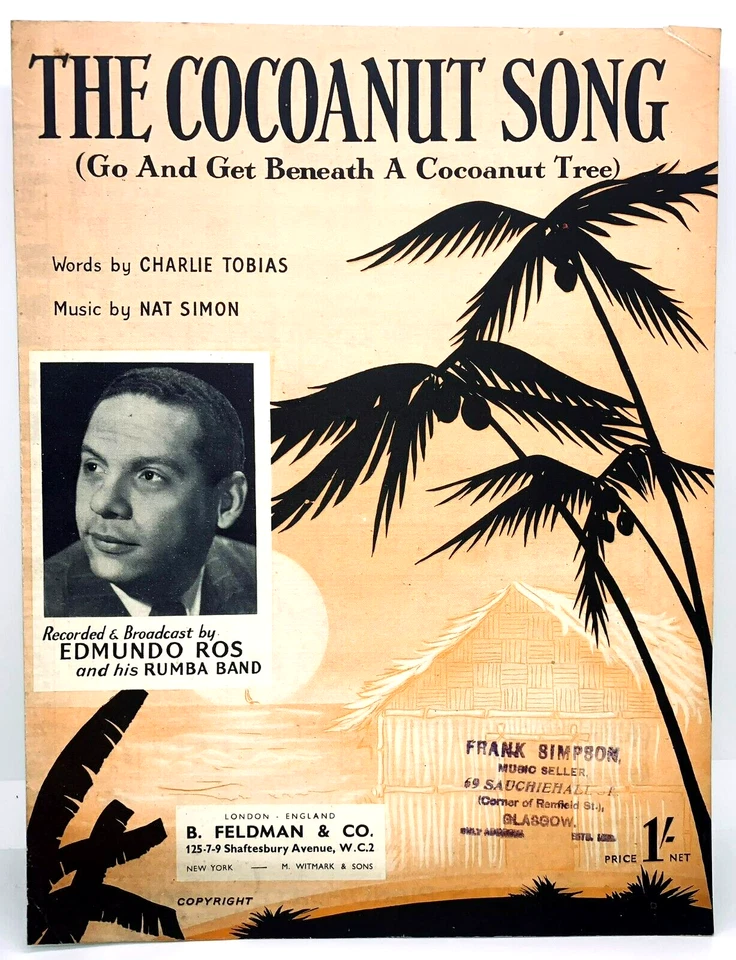 THE COCOANUT SONG - Edmundo Ros - 1945 UK sheet music Foto 1 de 1