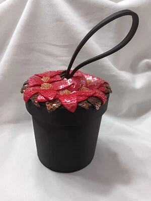 Bolsa de mão Bloomingdales noite cetim preto vermelho lantejoulas miçangas vaso de flores bolsa de presente  - Imagem 1 de 4