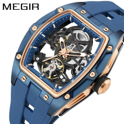 Reloj Pulsera Mecánico Automático Luminoso Megir Tonneau Skeleton Tourbillon Para Hombre Foto 1 de 4