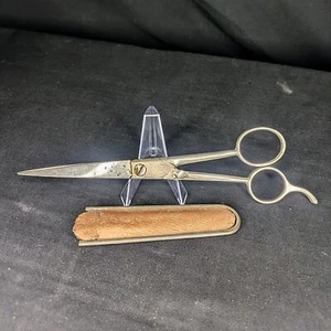 Vintage "Solwa" Solingen 5H Barber Shears 7" With Leather Case - Picture 1 of 4