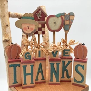 Bloques de Acción de Gracias DAR GRACIAS Arte Popular Country Otoño Otoño Madera - Imagen 1 de 7