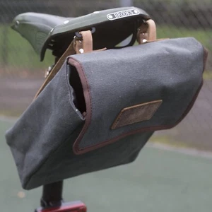 Medium Canvas + Leather Saddle Frame Handlebar Bag For Bike in GREY brown - Picture 1 of 5