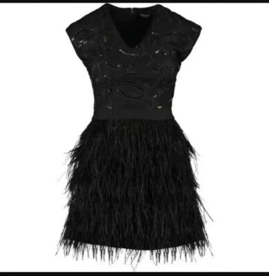 GUESS BY MARCIANO Vestido Negro Lentejuelas Sin Mangas con Plumas EU 38 UK 10 Nuevo Foto 1 de 4