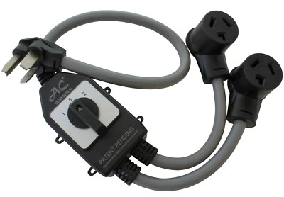 3ft 30A NEMA 10-30P to Two NEMA 10-30R Y-Cable Adapter With Switch by AC WORKS® - Image 1 of 4