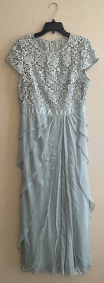 Adrianna Papell Cap-Sleeve Illusion Lace Dress In Sage Green Sz 12 - Image 1 of 4