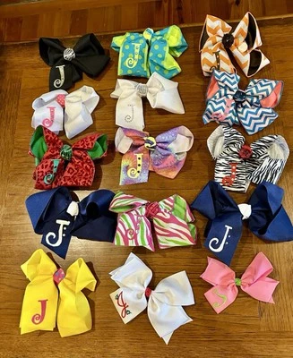 Lot Of 15 “J” Monogrammed Hair Bows In A Variety Of Pattens/colors EUC - Image 1 of 4