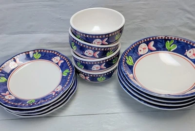 Vietri Melamina Campagna Pesce Ensalada Cereal Pasta Cuencos Juego de 12 Piezas Pescado Nuevo Foto 1 de 4