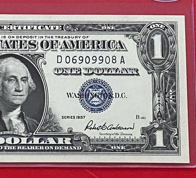 1957 $1 Dollar Silver Certificate (Blue Seal) Block D-A , Uncirculated - Image 1 of 3