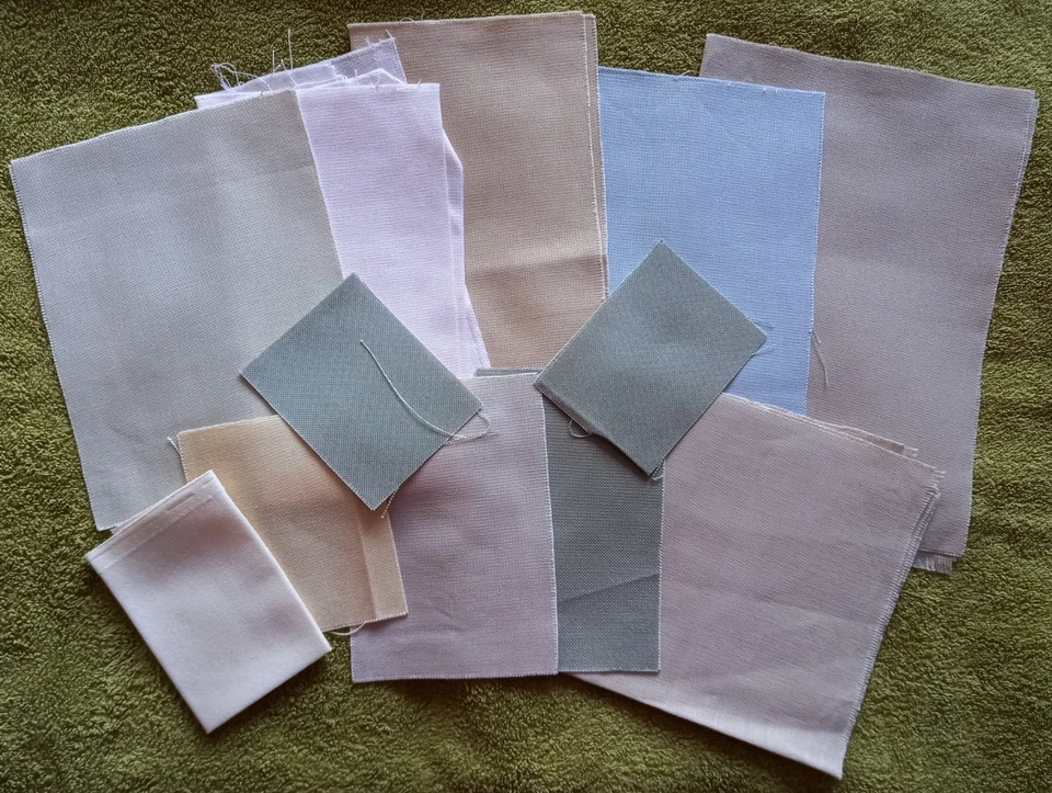 JOB LOT OF MIXED FABRIC FOR CROSS STITCH - ASSORTED COLOURS & SIZES x 12 PIECES - Image 1 of 1