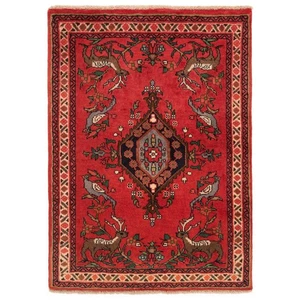 Hamedan 97x67 cm Handgeknüpfter Perserteppich Orient Wolle Carpet Rug Rot - Picture 1 of 8