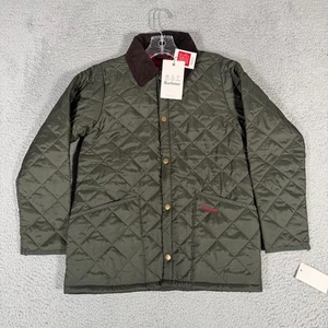 Barbour Jacket Boys Medium 8/9 Green Liddesdale Quilted Snap Front Outdoor New - Picture 1 of 12