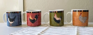 Country Quartet Sakura Rooster Mugs Cups SET 4 Brandon House Warren Kimble (K2) - Picture 1 of 10
