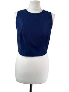 J Crew Women's Blue Crop Tank Top Size 4 Cotton Blend Zip Back - Picture 1 of 8