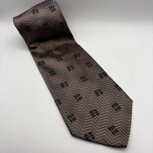 Hugo Boss Brown Textured Silk Tie 100% Silk Made in Italy Geometric Pattern - Picture 1 of 4