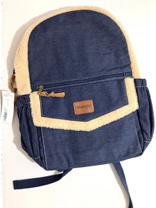 WRANGLER Backpack Denim Faux Fur Trim 12x17x4 Pockets Inside Sides New - Picture 1 of 9