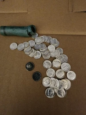 ROOSEVELT ROLL SILVER DIMES 1963-P | ORIGINAL BANK WRAPPER | OPENED - Image 1 of 4