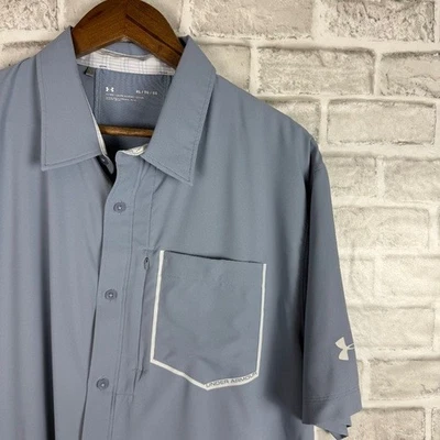 Under Armour High Tide Light Gray Vented Button Up Fishing Shirt Mens XL Fitted - Image 1 of 4