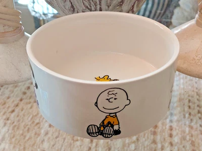 PEANUTS SNOOPY CHARLIE BROWN & GANG STONEWARE FOOD WATER PET BOWL DOG CERAMIC - Image 1 of 4