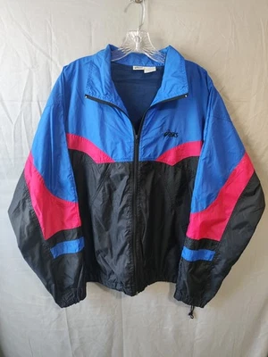 Vintage Asics Jacket Mens Large Blue Black Pink Nylon Windbreaker Retro 90s - Image 1 of 4