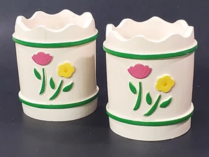 2 Floral Spring Vase/Utensil Holders USA Cottage Farmhouse Decor Easter FLAW - Picture 1 of 8