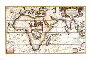 1690 RARE vintage map of AFRICA cartography poster V CORONELLIC 20x30 - Picture 1 of 1